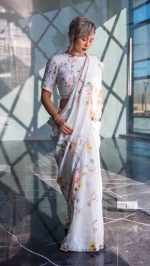 C J Enterprise Women’s Pure Soft Cotton Saree Linen For Silk Sarees Latest Party Design Wear Kalamkari Wedding Sadi With Blouse Piece Sari South Mulmul ikkat Mul Print 2025 New (Baby Cut White) - Image 5