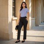 BlissClub AM PM Cotton Straight Pants for Women, Formal Trouser for Women Office Wear with High Waist, Wide Waistband and 2 Pockets,Regular Variant Below 5'4 - Image 2