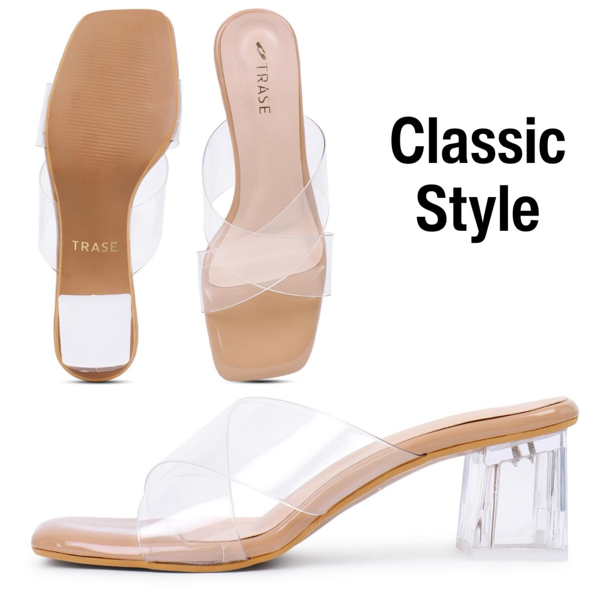 TRASE Transparent Cross Strap Block Heels for Women Stylish | Fashionable Heel Sandals for Girls | Elegant & Formal Footwear - Image 4