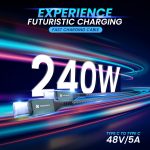 Portronics Konnect 240C 240W Futuristic Unbreakable Nylon Braided Type C Fast Charging Cable 2M Long, Supports Laptop and All Smartphones and Devices (Black) - Image 2