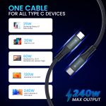 Portronics Konnect 240C 240W Futuristic Unbreakable Nylon Braided Type C Fast Charging Cable 2M Long, Supports Laptop and All Smartphones and Devices (Black) - Image 3