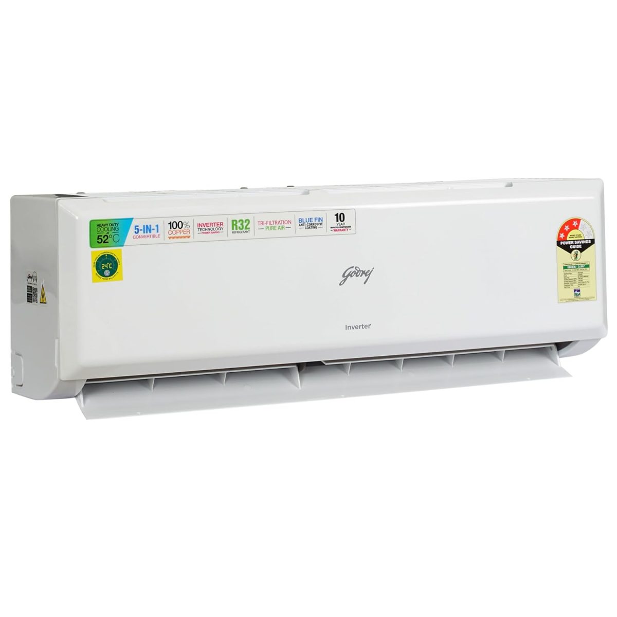 Godrej 1 Ton 3 Star Inverter Split AC (Copper, 2024 model, 5-in-1 convertible, Nano-Coated anti-viral filter AC 1T SIC 12PTC3-WWP, White) - Image 2