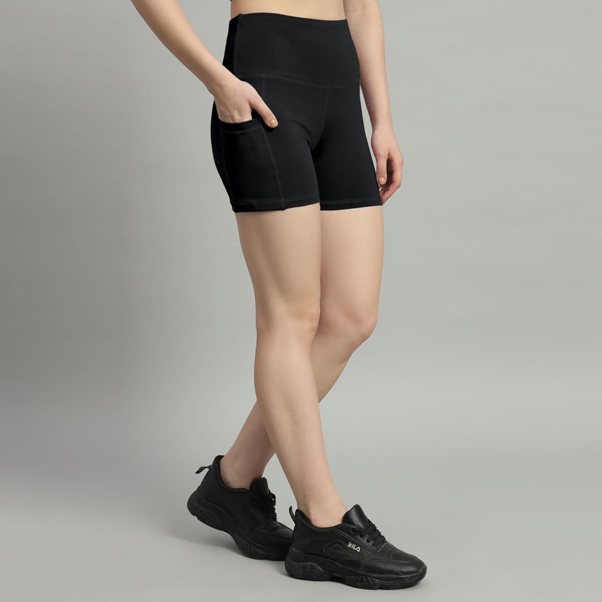 Mehrang High Waist Workout Shorts for Women, Midnight Sky, Bike Shorts with Elastic Waistband and Pockets, - Image 3