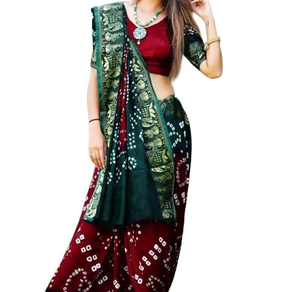 DHARMATA ENTERPRISE Women's Bandhani Art Silk Saree With Blouse Piece For Ethnicwear; - DHENT_02