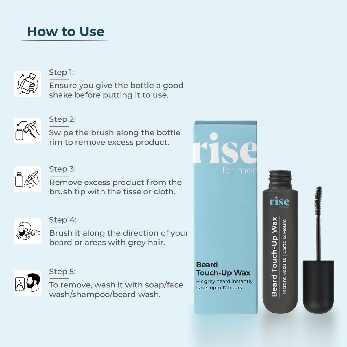 Rise for Men Beard Touch-Up Wax | Quick Grey Hair Fix | Apply In One Minute | Natural Look | Smudge & Water Proof | No Side Effects - Image 5
