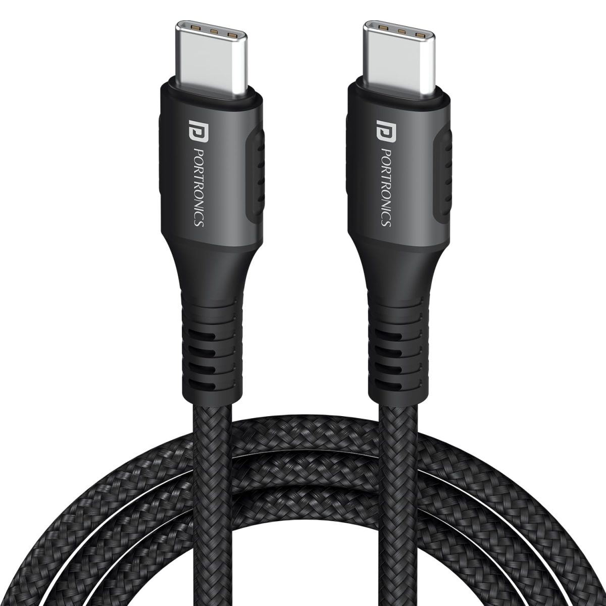 Portronics Konnect 240C 240W Futuristic Unbreakable Nylon Braided Type C Fast Charging Cable 2M Long, Supports Laptop and All Smartphones and Devices (Black)