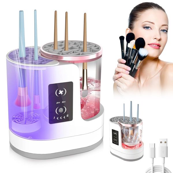 MAYCREATE® Electric Makeup Brush Cleaner & Dryer Machine for Multi Makeup Brushes, 3-in-1 Multifuctional Make Up Brush Cleanser with Water Tank & Timer Setting, USB Plug and Go, Touch Button Control