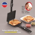 TOSAA TSTSOLO Solo Regular Gas Sandwich Toaster Non-Stick Aluminium | Compatibility with Gas Stoves | Flame-Proof Design | Heat-Resistant Handle | Sandwich Maker | Black - Image 9
