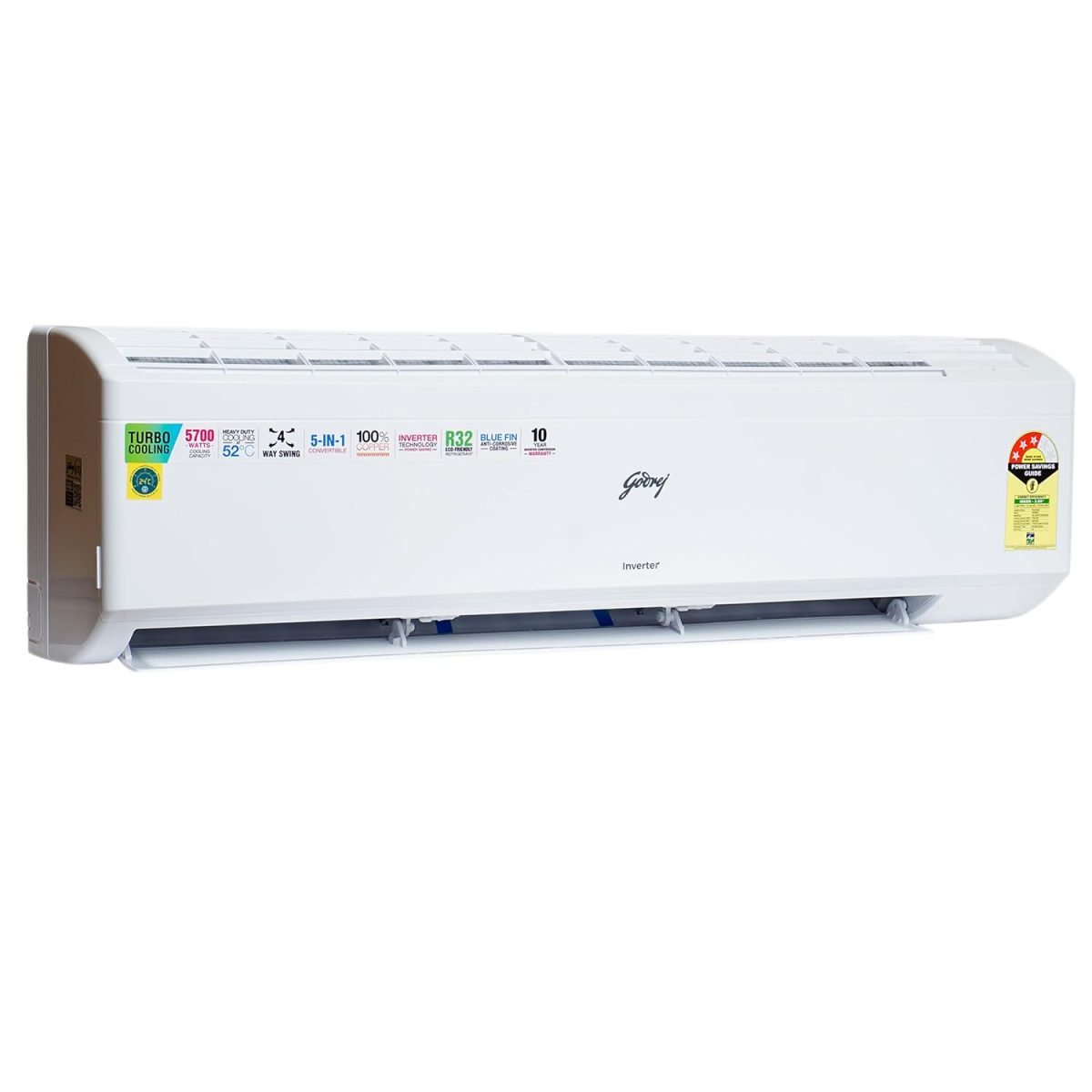 Godrej 1.7 Ton 3 Star, 5-In-1 Convertible Cooling, Inverter Split AC (Copper, Turbo Cooling at 52°C, 2024 Model, SIC 20ITC3-WYS, White) - Image 3