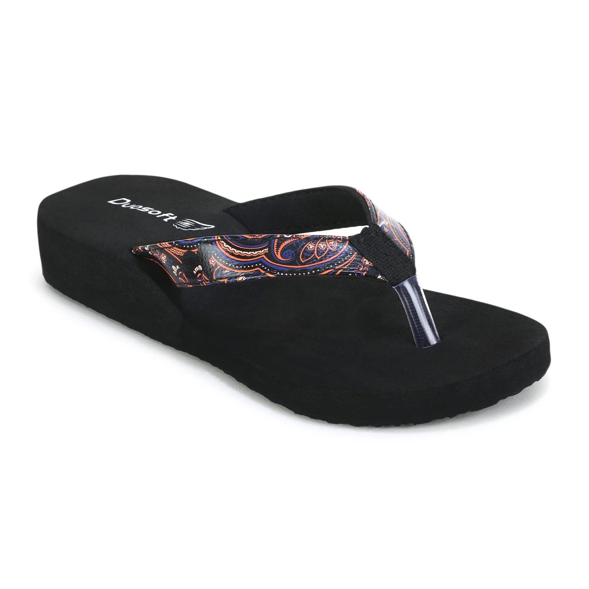 DOCTOR WALK Women's Paisley Print Flip Flops, Black Platform Sandals, Comfort Thong Slippers - Image 5