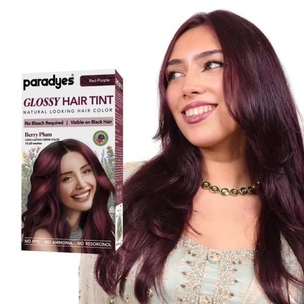 Paradyes No Bleach Mini Berry Plum Glossy Hair Tint, Ammonia-Free Formula for Natural Black Hair, Visible on Natural Black Hair
