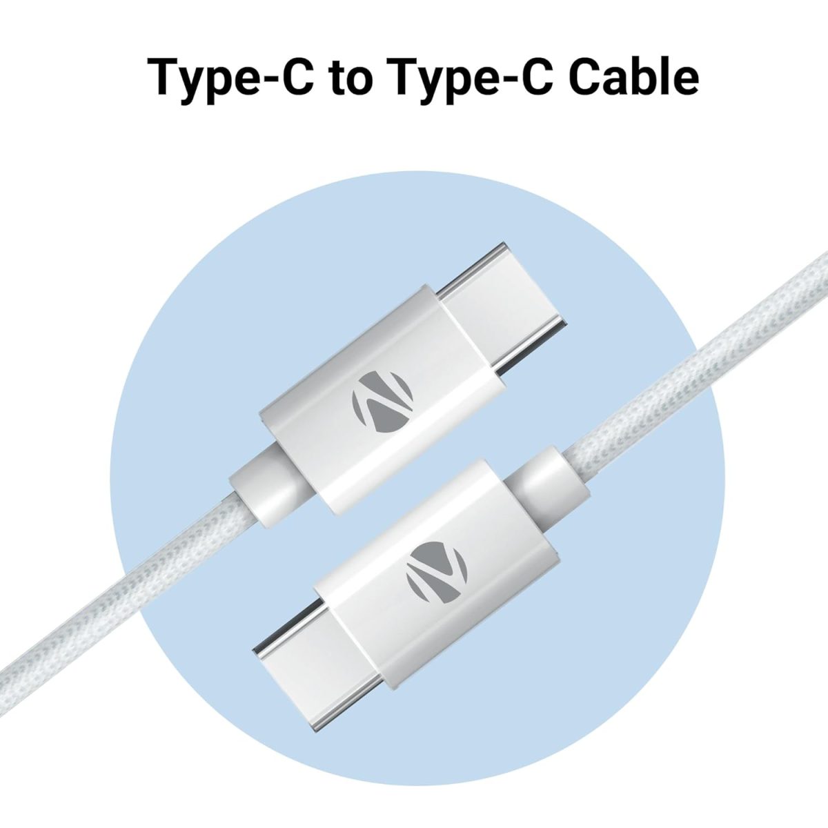 ZEBRONICS Type C to Type C Strong Braided Cable, 60W PD Fast Charging Cable, for iPhone 16 Series, 15 Series, iPad, MacBook, Samsung, Other Android Devices, Data Sync, 1M (ZEB-TT60+), White - Image 2