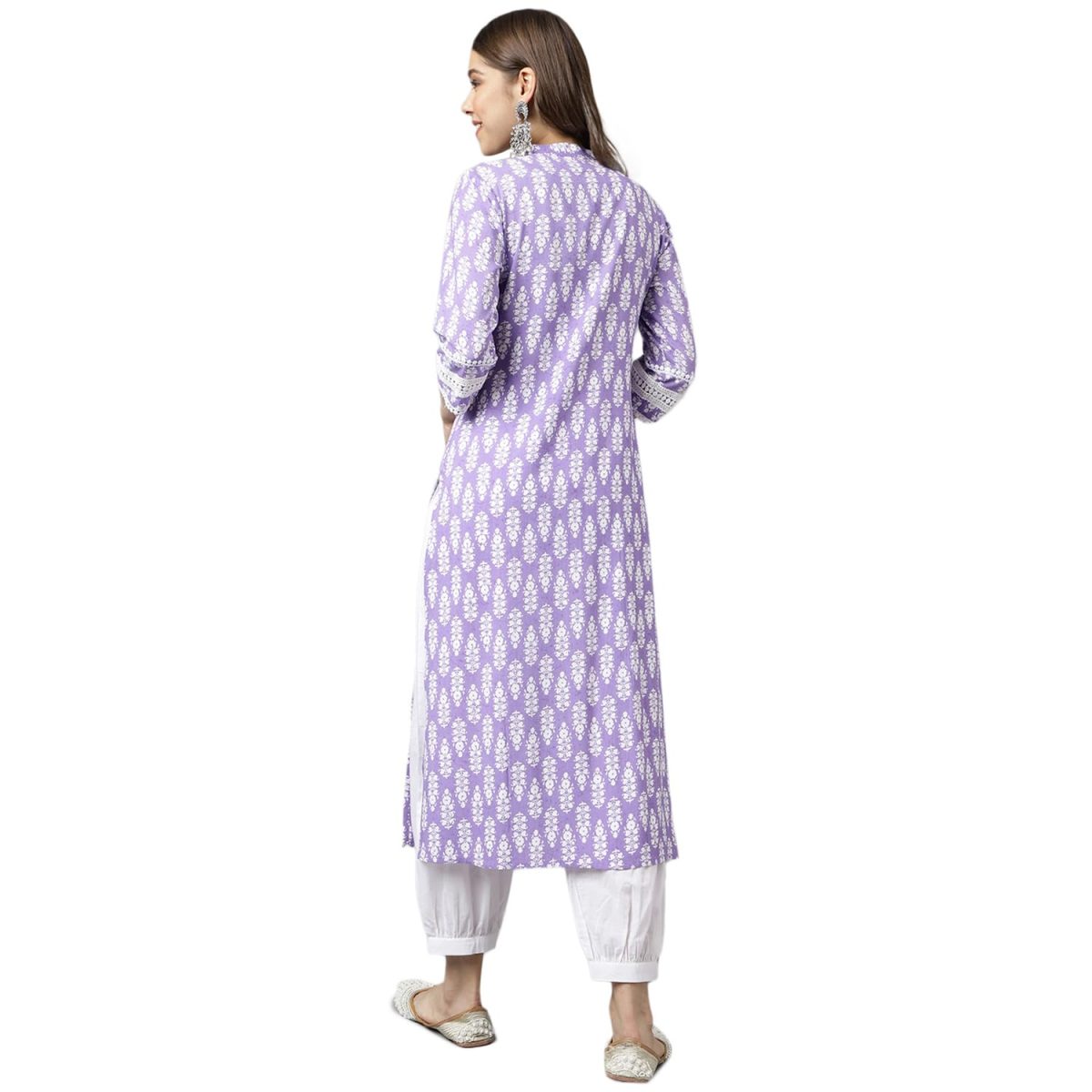 FIORRA Women's Light Purple Cotton A-Line Kurta with Pant - Image 2