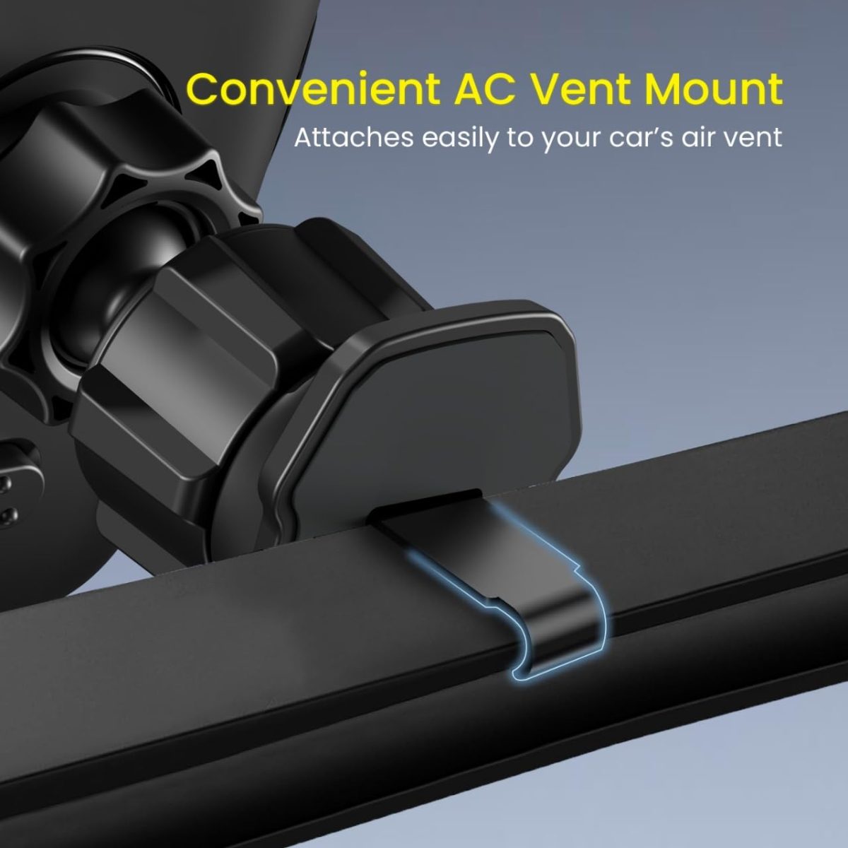 Portronics Clamp Z Car Phone Holder Stand with 360 Degree Rotation, AC Vent Mount, Strong Grip, Single Hand Use, Shockproof Build, Mobile Stand for Car (Black) - Image 3