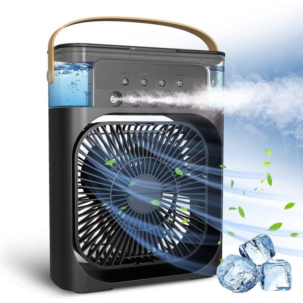 Drumstone (Exclusively 𝟭𝟬+𝟱 Year Warranty) Drumstone (Exclusive Summer With 15 Years Warranty 4-in-1 Portable Air Cooler Fan with 7-Color LED Light, USB Powered, 600ML Water Tank _Multicolor