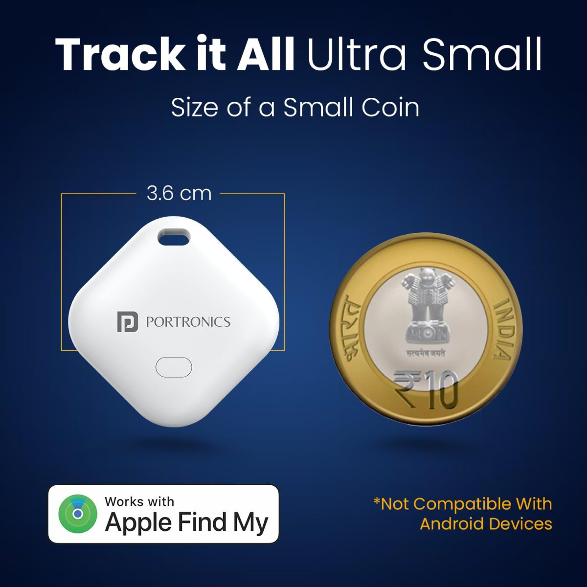 Portronics Worldtag Item Finder with Upto 1 Year Battery Life, Bluetooth Tracker,MFi Certified, Item Locater for Keys, Wallets, Luggage, Pets, Gadgets etc,Only iOS Compatible with Apple Find My App - Image 2