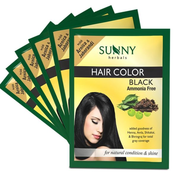 Sunny Herbals Black Hair Color | With Henna, Amla, Shikakai & Bhringraj | Long-Lasting Color | Deep Root-to-Tip Coverage | Ammonia-Free | Silicone-Free | Unisex | Natural Healthy Shine, Pack of 6