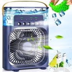 Drumstone 𝟏𝟓 𝐘𝐞𝐚𝐫𝐬 𝐖𝐚𝐫𝐫𝐚𝐧𝐭𝐲 Portable Air Conditioner Cooler, Mini Evaporative Cooler with 7 Colors LED Light, 1/2/3 H Timer, 3 Wind Speeds and 3 Spray Modes for Your Desk_Multicolor