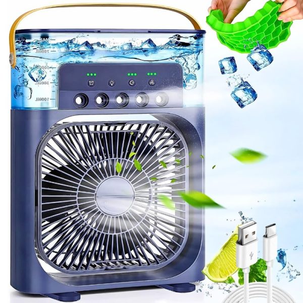 Drumstone 𝟏𝟓 𝐘𝐞𝐚𝐫𝐬 𝐖𝐚𝐫𝐫𝐚𝐧𝐭𝐲 Portable Air Conditioner Cooler, Mini Evaporative Cooler with 7 Colors LED Light, 1/2/3 H Timer, 3 Wind Speeds and 3 Spray Modes for Your Desk_Multicolor