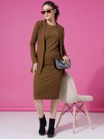 Selvia Western Dress for Women|Solid Lycra Western Dress for Women|Round Neck Shrug with Bodycon Dress for Women|Two Piece Knee-Length Dress for Women - Image 3