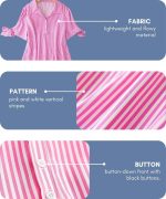Leriya Fashion Striped Shirt Style Mini Dress for Women | Collared Casual A-Line | Tunic with Tie Sleeves & Front Buttons - Image 4