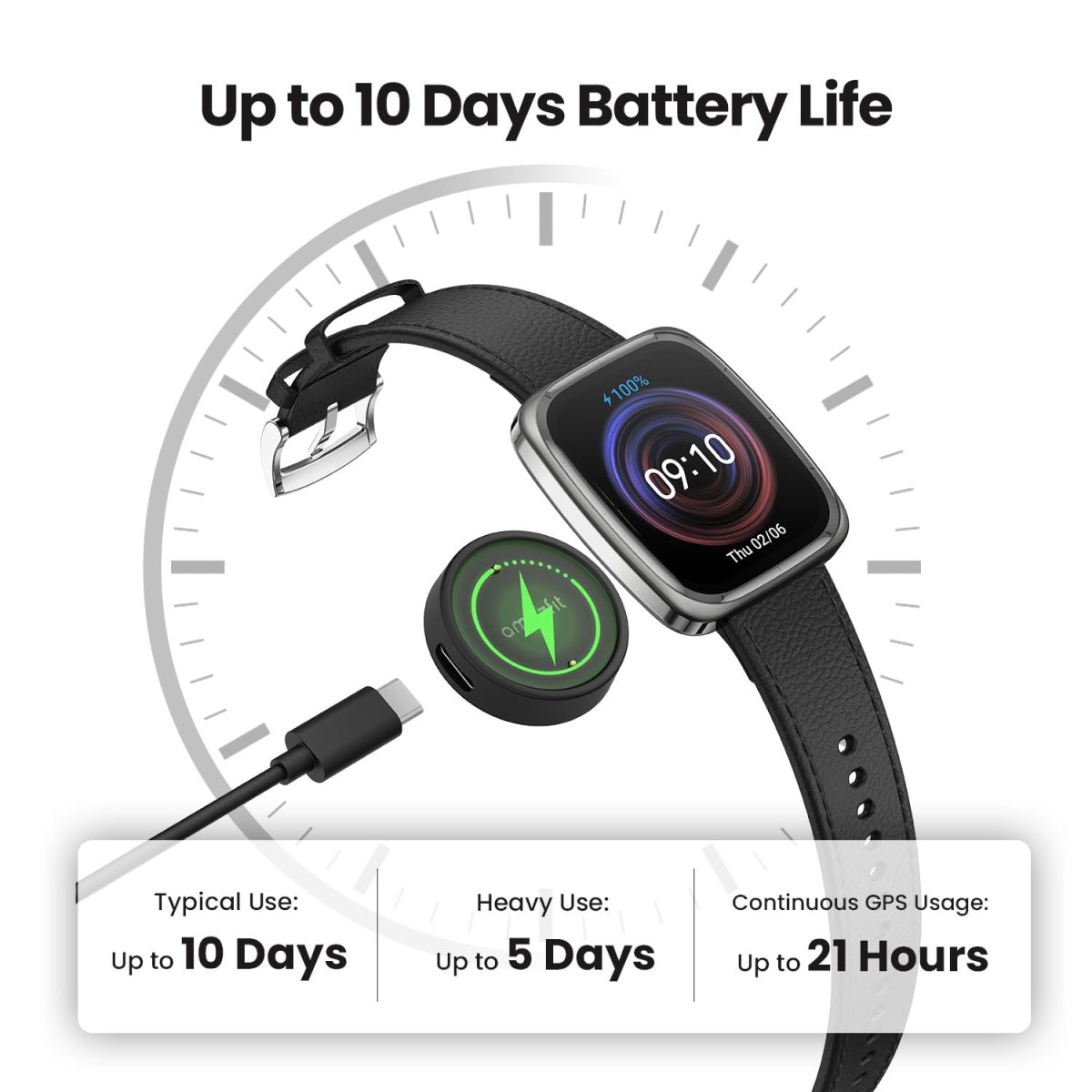 Amazfit Active 2 Square, 2000 Nits Bright AMOLED Display, Built in GPS, 10Day Battery, for Android & iPhone, Accurate Readings, BT Call, Sleep Monitor, 5ATM Water Resistant, Black Leather - Image 7