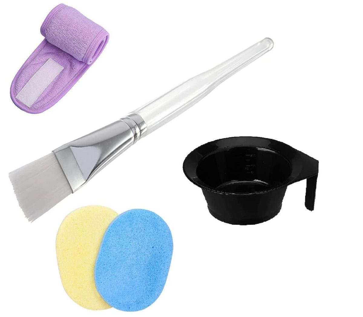 CRIYALE Facial Brush For Face Pack with Bowl, Headband & 2 Face Cleansing Sponges Cosmetic Puff Combo | Head Wrap for Face Care, Makeup Remover Sponges Reusable, Beauty Salon Spa Face Mask Bowl (5pcs) - Image 2