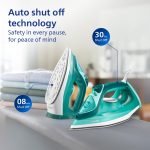 Philips Speed Pro DST3030/70 Steam iron 2400 W Green World's No.1 Ironing brand, 40g/min Steam with 180g Steam Boost Ceramic Soleplate with Auto Shut-off & Drip Stop Technology, Large 300ml Water Tank - Image 5