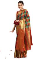 Amazon Brand - Anarva Women's Silk Kanjivaram Color Block Checks Saree - Image 3