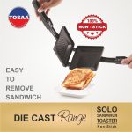 TOSAA TSTSOLO Solo Regular Gas Sandwich Toaster Non-Stick Aluminium | Compatibility with Gas Stoves | Flame-Proof Design | Heat-Resistant Handle | Sandwich Maker | Black - Image 12