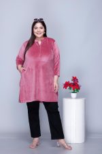 In Love Women's Plus Size Velvet Kurti - Warm Full Sleeve Solid Color Winter Wear - Image 4