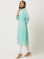 ZOLA Exclusive Georgette V Neck with 3/4th Sleeves and Calf Length Lucknowi Chikankari Ethnic Wear Straight Kurta for Women Pack of 1 - Image 3