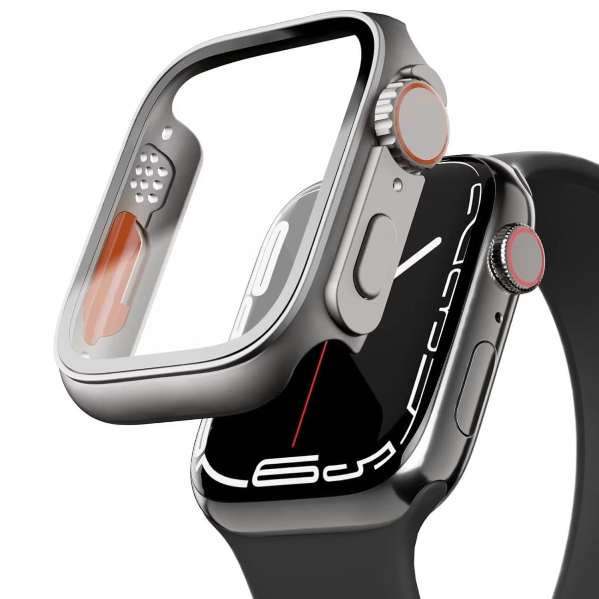 VEMIGON Tough PC Case Compatible with Apple Watch Series 9/8/7 45mm, Change to Ultra Look Cover, Converter Case Bumper Upgrade to Ultra 2/1 Apperance with Screen Protector for iWatch 9, 8 and 7 (45mm)