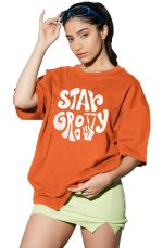 LEOTUDE Womens Oversized Round Neck Cottonblend Half Sleeve T-Shirts (Colour: Multicolor)