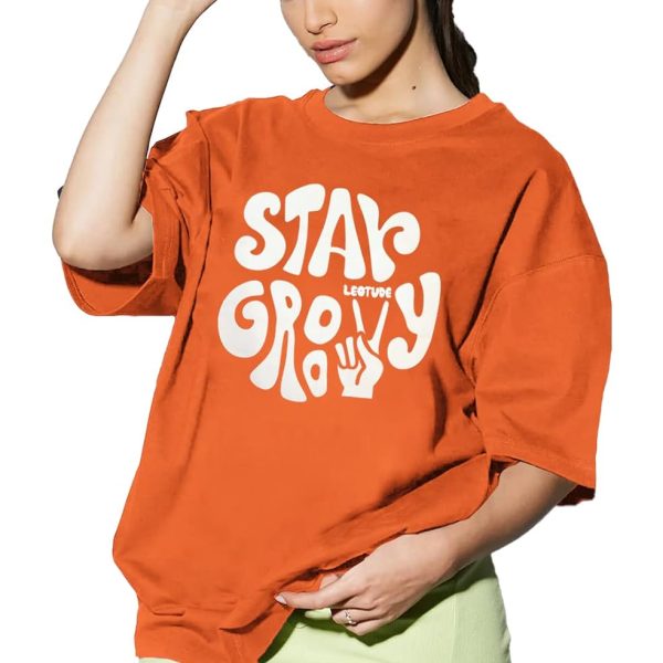 LEOTUDE Womens Oversized Round Neck Cottonblend Half Sleeve T-Shirts (Colour: Multicolor)