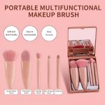 5 in 1 Mini Makeup Brush Kit with Mirror – Compact Cosmetic Case for Foundation, Blush, Eyeshadow – Portable Travel Makeup Brush Set for Women & Girls - Image 3