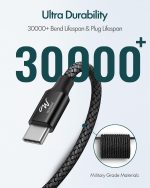 Wayona Type C to Type C 65W/3.25A Fast Charging 3M/10ft Long Braided USB C to C Cable Compatible with iPhone 15 Series,Samsung Galaxy S25 Ultra,S24/S23/S22/S21/S20, iPad, Macbook Air/Pro (3M, Black) - Image 6