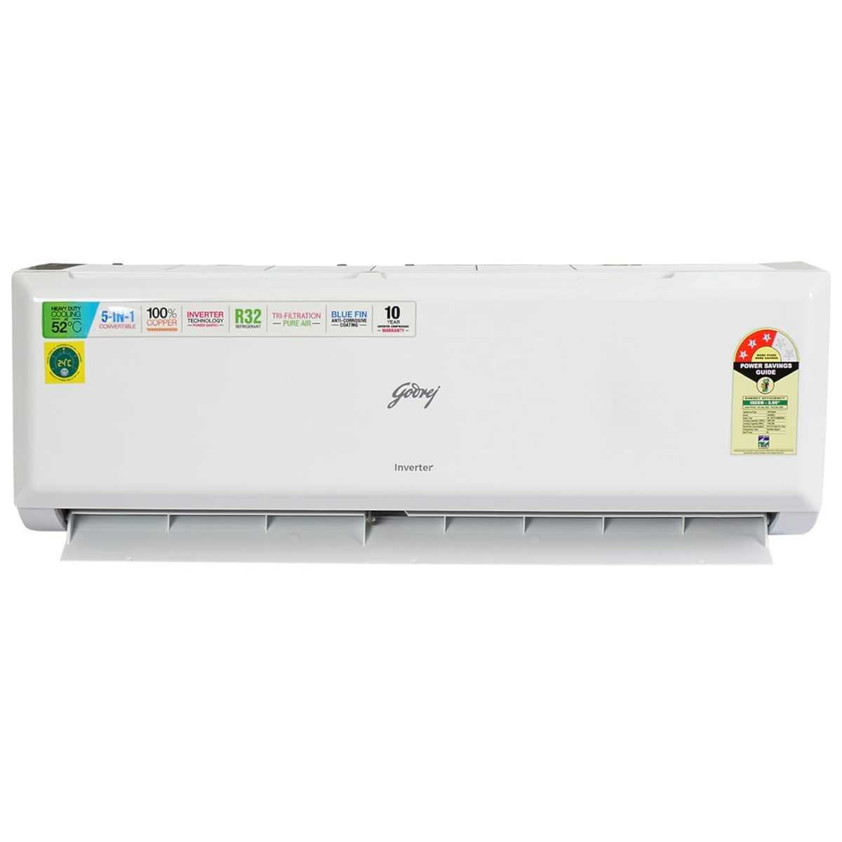 Godrej 1 Ton 3 Star Inverter Split AC (Copper, 2024 model, 5-in-1 convertible, Nano-Coated anti-viral filter AC 1T SIC 12PTC3-WWP, White) - Image 5