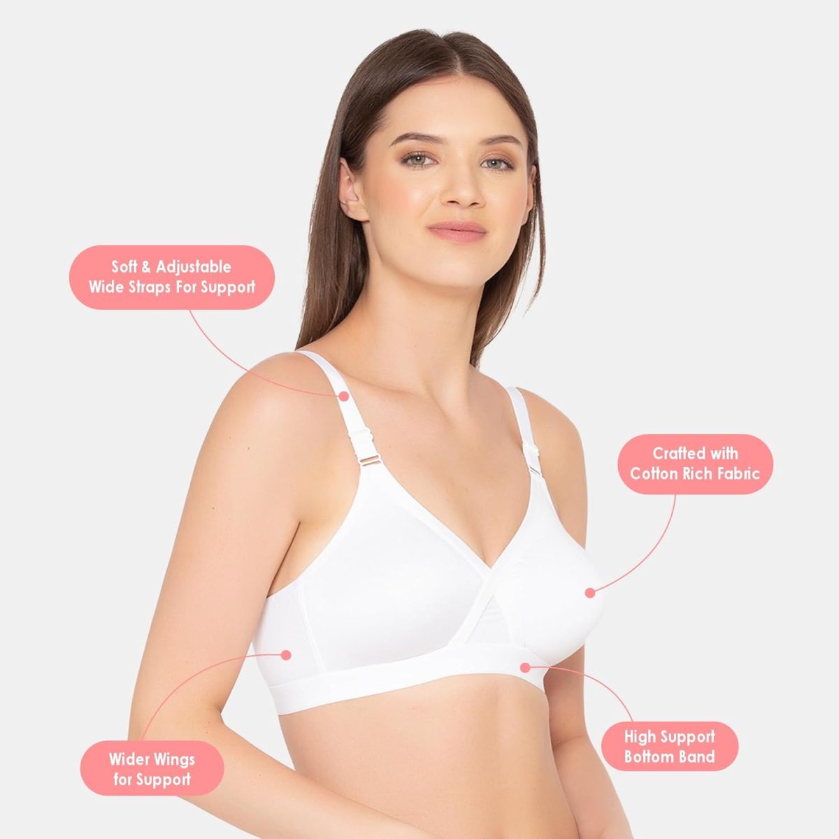 Groversons Paris Beauty Women’s Cotton Rich Non-Padded Wireless Smooth Super Lift Full Coverage Bra (BR005) - Image 6