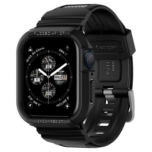 Spigen Rugged Armor Pro Case with Strap for Apple Watch Series 9 45mm, Apple Watch Series 8/7 45mm, SE2/6/SE/5/4 44mm - Black