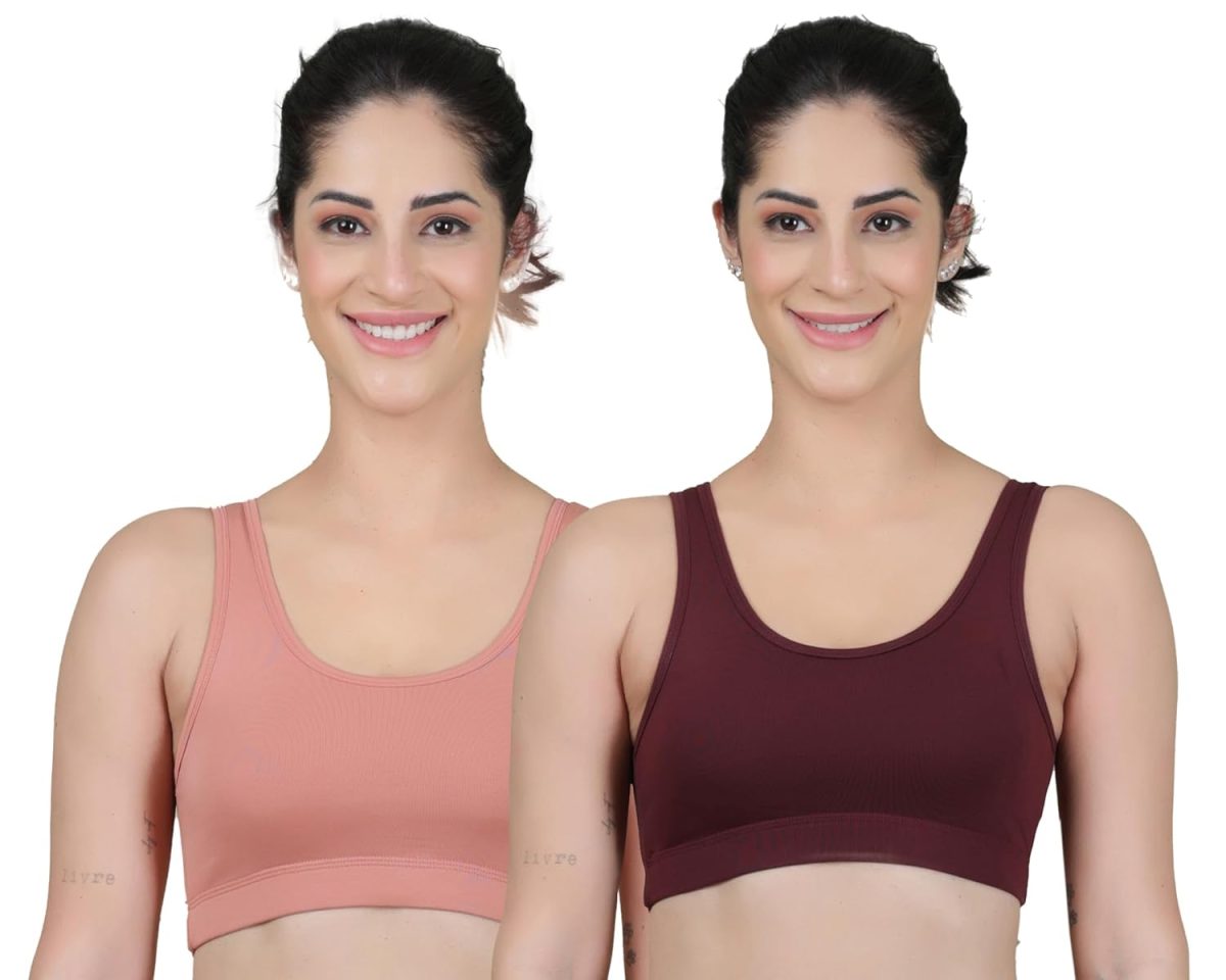 Celary Women's Super Cotton Blend Sports Bra||Non Padded|| Wirefree Everyday use||Low Impact-Full Coverage Bra|| 2 Piece Combo Sports Bra