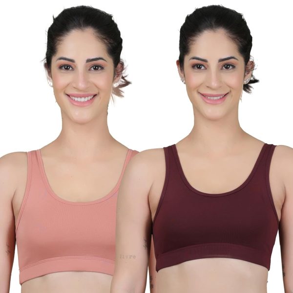 Celary Women's Super Cotton Blend Sports Bra||Non Padded|| Wirefree Everyday use||Low Impact-Full Coverage Bra|| 2 Piece Combo Sports Bra