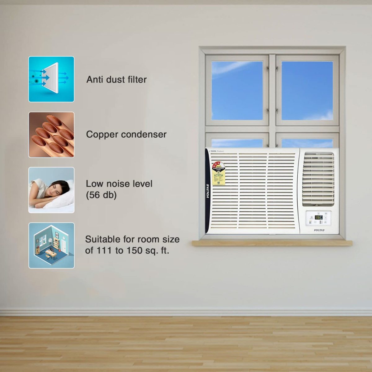 Voltas 1.5 Ton 3 Star, Fixed Speed Window AC (Copper, Turbo Mode, 183 Vectra Elite, White) - Image 2