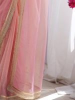 AKHILAM Women's Shimmer Net Solid Saree With Unstitched Blouse Piece - Image 6