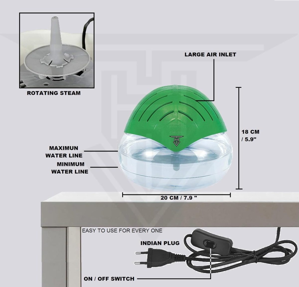 Fragair Other Portable Room Air Purifier Aroma Diffuser Or Humidifier Revitalizer, 500 Ml, Green - Image 2