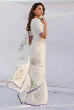 SATAZ Women's Ready to Wear White Floral Satin Silk One Minute Readymade Alia Bhatt Saree With Unstitched Blouse - Image 2