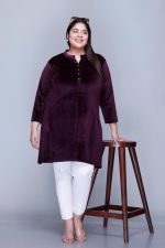 In Love Women's Plus Size Velvet Kurti - Warm Full Sleeve Solid Color Winter Wear - Image 4