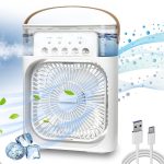 Drumstone (15 YEARS WARRANTY) Personal Air Cooler, Portable Air Conditioner Fan, Mini Evaporative Cooler with 7 Colors LED Light, 1/2/3 H Timer, 3 Wind Speeds and 3 Spray Modes_Multicolor