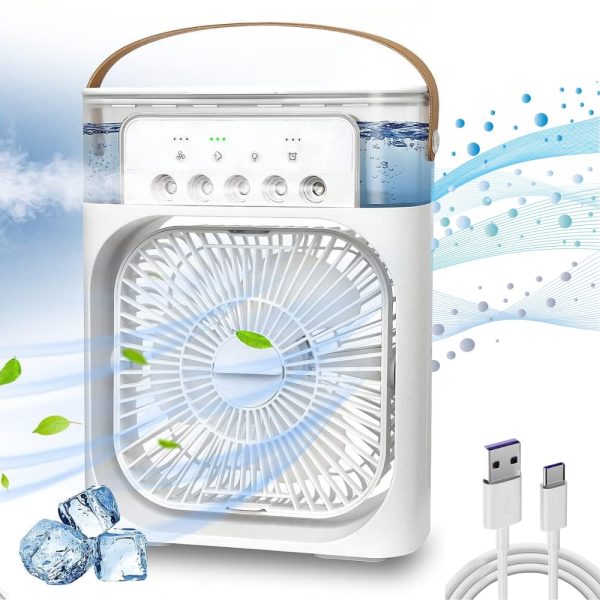 Drumstone (15 YEARS WARRANTY) Personal Air Cooler, Portable Air Conditioner Fan, Mini Evaporative Cooler with 7 Colors LED Light, 1/2/3 H Timer, 3 Wind Speeds and 3 Spray Modes_Multicolor