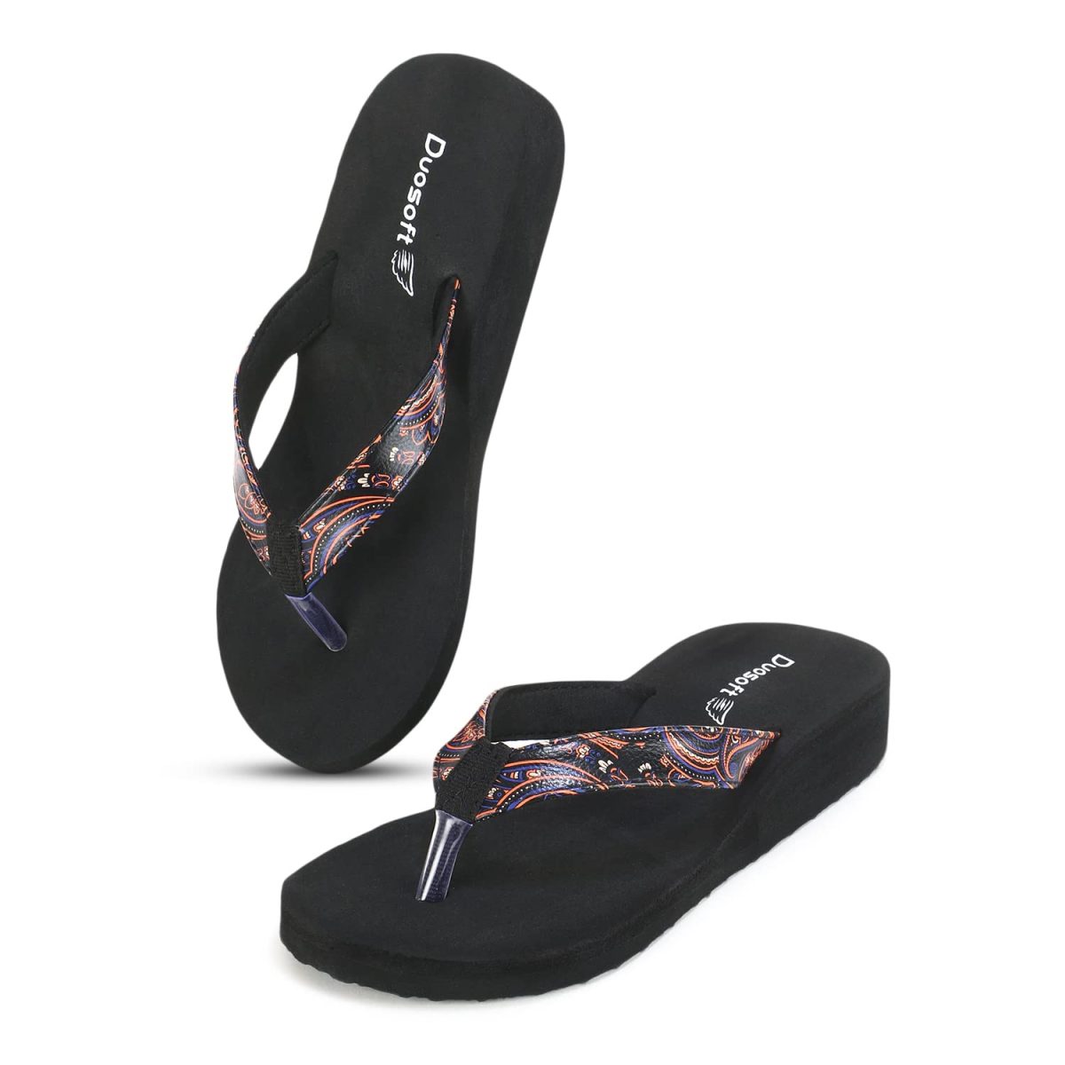 DOCTOR WALK Women's Paisley Print Flip Flops, Black Platform Sandals, Comfort Thong Slippers - Image 6